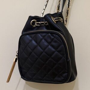 Free People Black Small Backpack with Gold Chain Accents